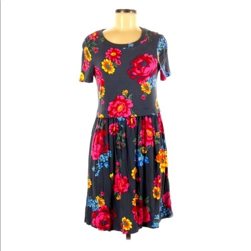 ASOS 6 grey bright floral fit & flare short sleeve scoop neck stretch dress